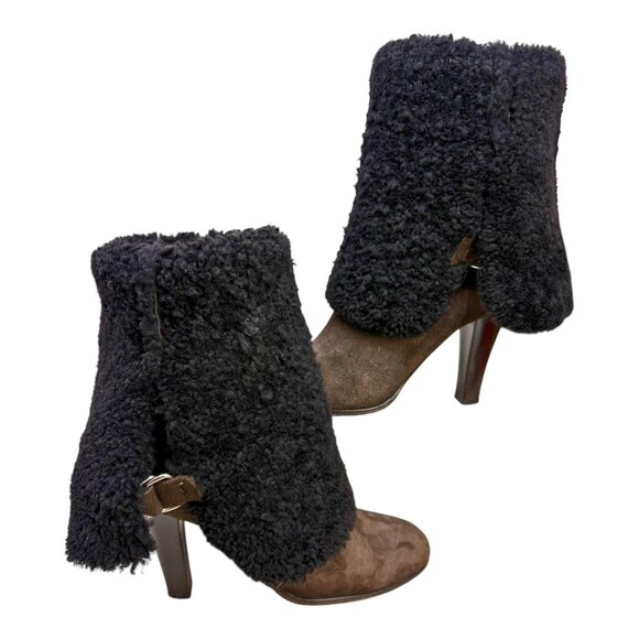 Lambertson Truex Brown Sheepskin Shearling Cuff Mid Calf Boots - Picture 11 of 11